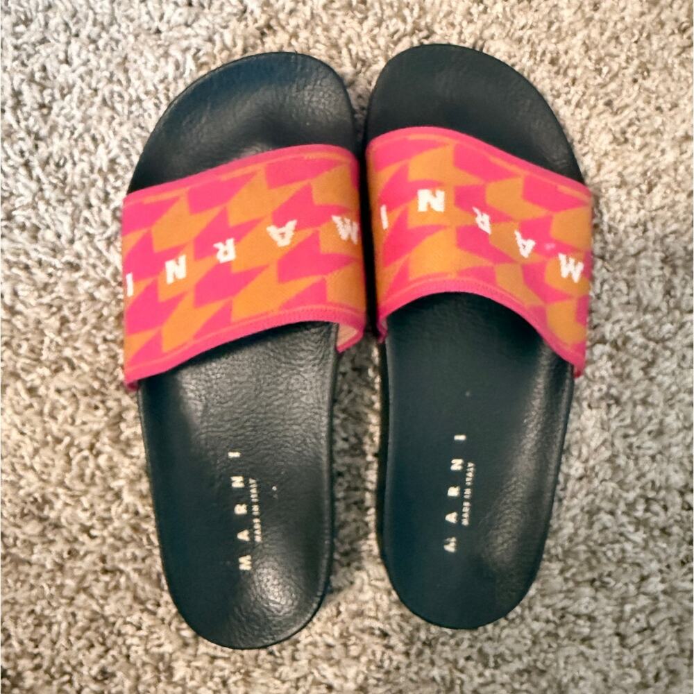 Marni Pink & Orange Geometric Logo Strap Slide Sandals - 39 - Picture 3 of 12